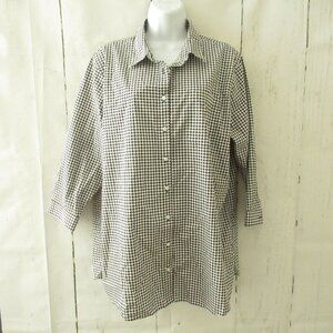 Lands End No Iron Supima Top 18 Petite Black Houndstooth 3/4 Sleeve